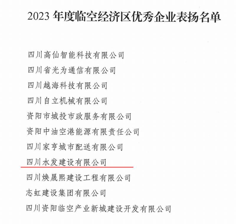 公司榮獲2023年度資陽臨空經(jīng)濟區(qū)優(yōu)秀企業(yè)稱號